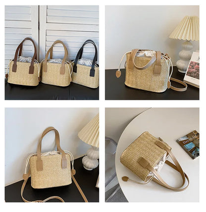 Fashion Straw Bucket Crossbody Bag – Women’s Summer Beach & Travel Shoulder Handbag