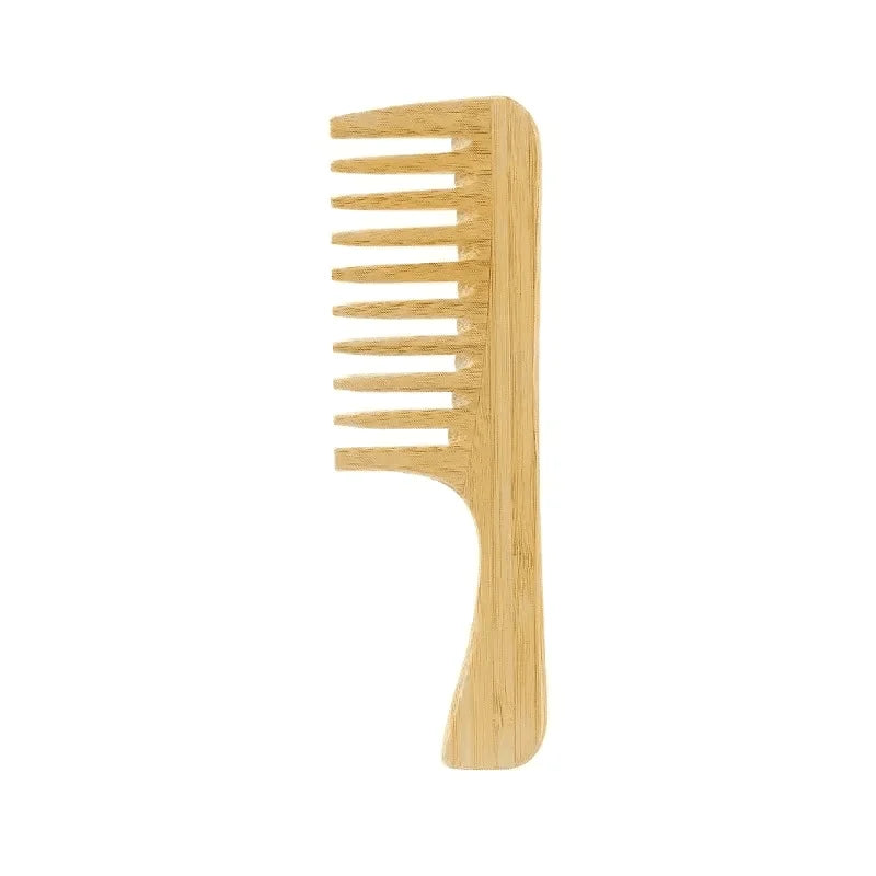 Natural Bamboo Wooden Hair Comb – Anti-Static Afro Fork, Wide Tooth Round Comb & Hair Brush for Women