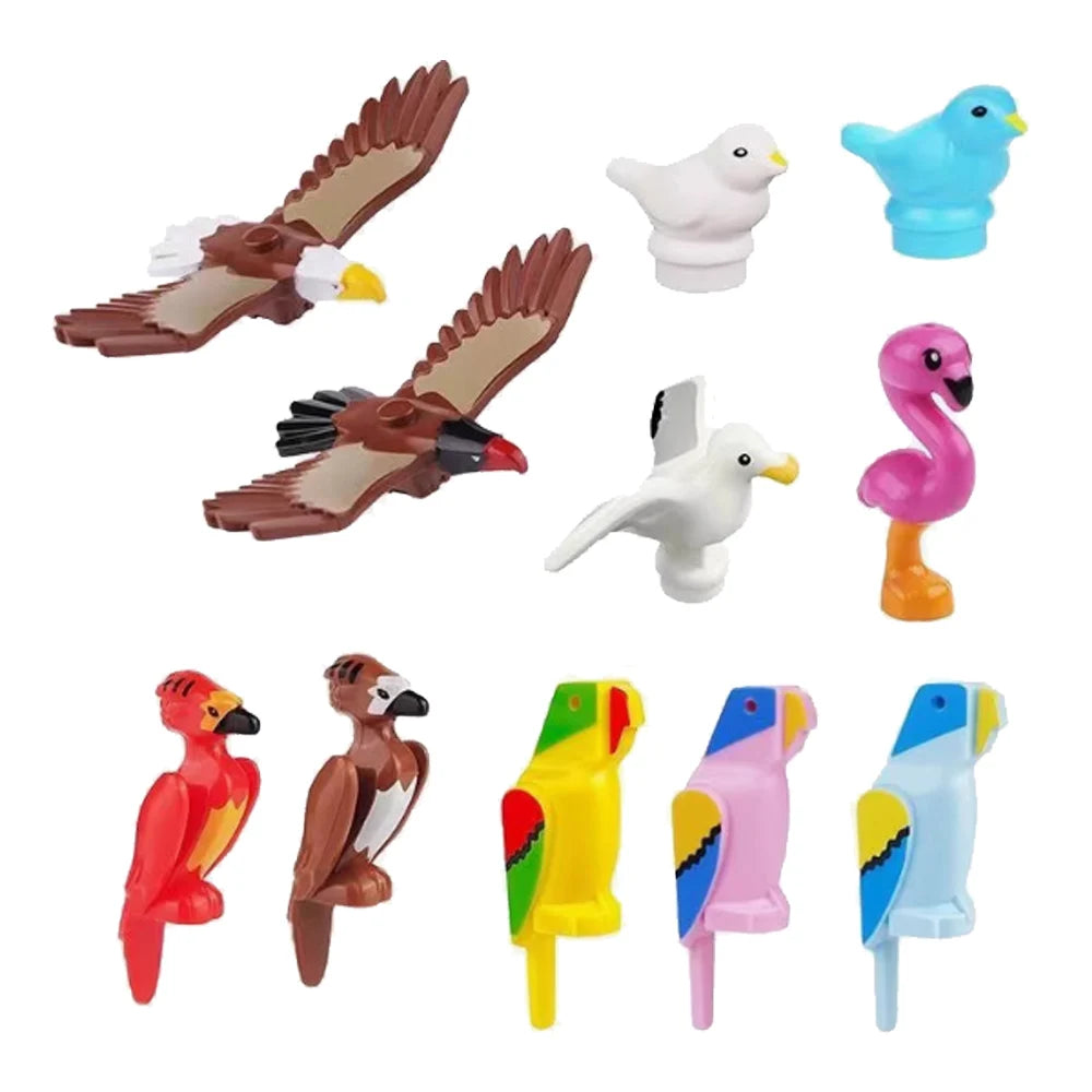 MOC Animal Scene Building Blocks – Zoo & Wildlife DIY Toy Bricks with Ducks, Cats, Dogs, Penguins, Eagles, Wolves, Bears, Deer, Sharks, Snakes, Mice, Sheep (K055)