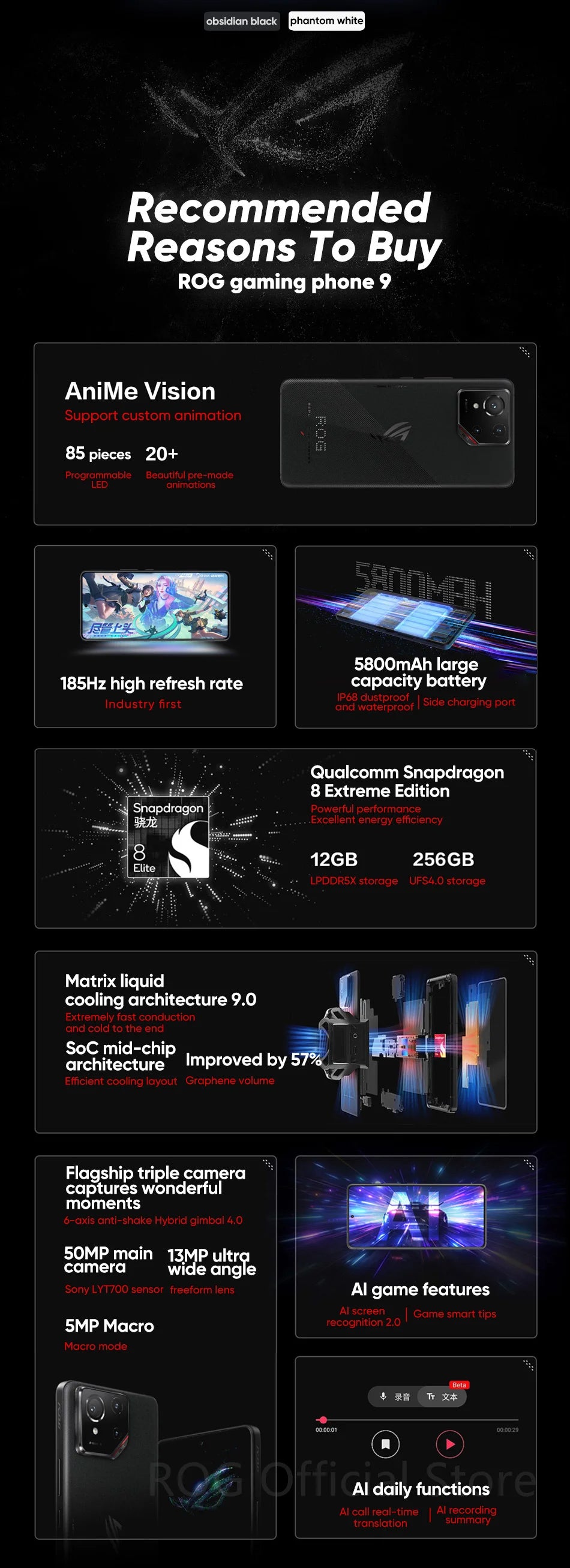 World Premiere ASUS ROG Phone 9 – Snapdragon 8 Elite 5G Smartphone, 6.78'' 185Hz AMOLED Display, 5800mAh, NFC, ROG 9 Pro