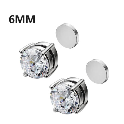 Crystal Strong Magnetic Ear Stud Clip Earrings - Punk Round Zircon Non-Piercing Earrings for Men & Women