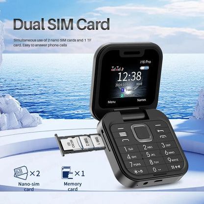 SERVO I16 Pro Mini Fold Mobile Phone — Dual SIM 2G GSM Flip Cellphone with Speed Dial, FM, 3.5mm Jack & Video Player
