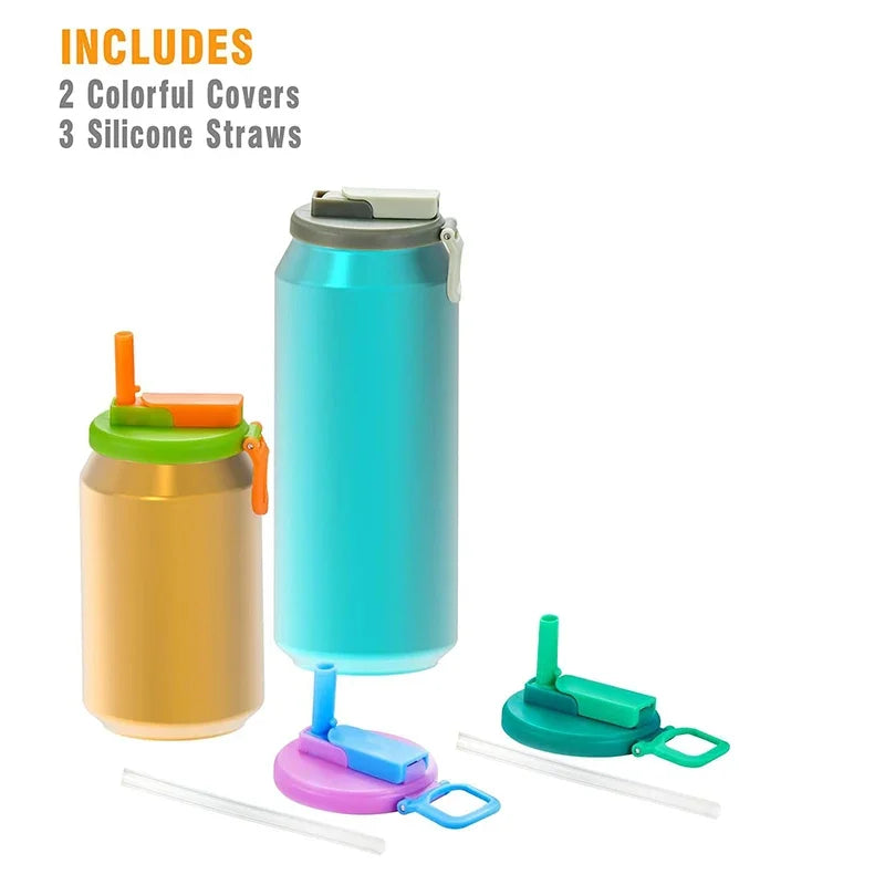 1/2pcs Portable Silicone Soda Can Lids with Straw — Reusable for Beer, Juice, and Canned Drinks