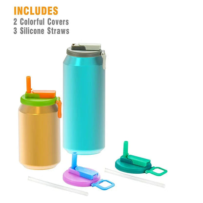1/2pcs Portable Silicone Soda Can Lids with Straw — Reusable for Beer, Juice, and Canned Drinks