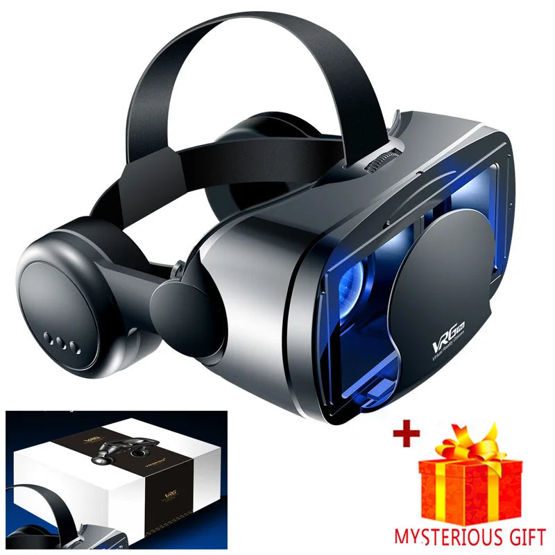 3D VR Headset – Virtual Reality Smart Glasses Helmet for Smartphones with Controllers and 7-Inch Lenses
