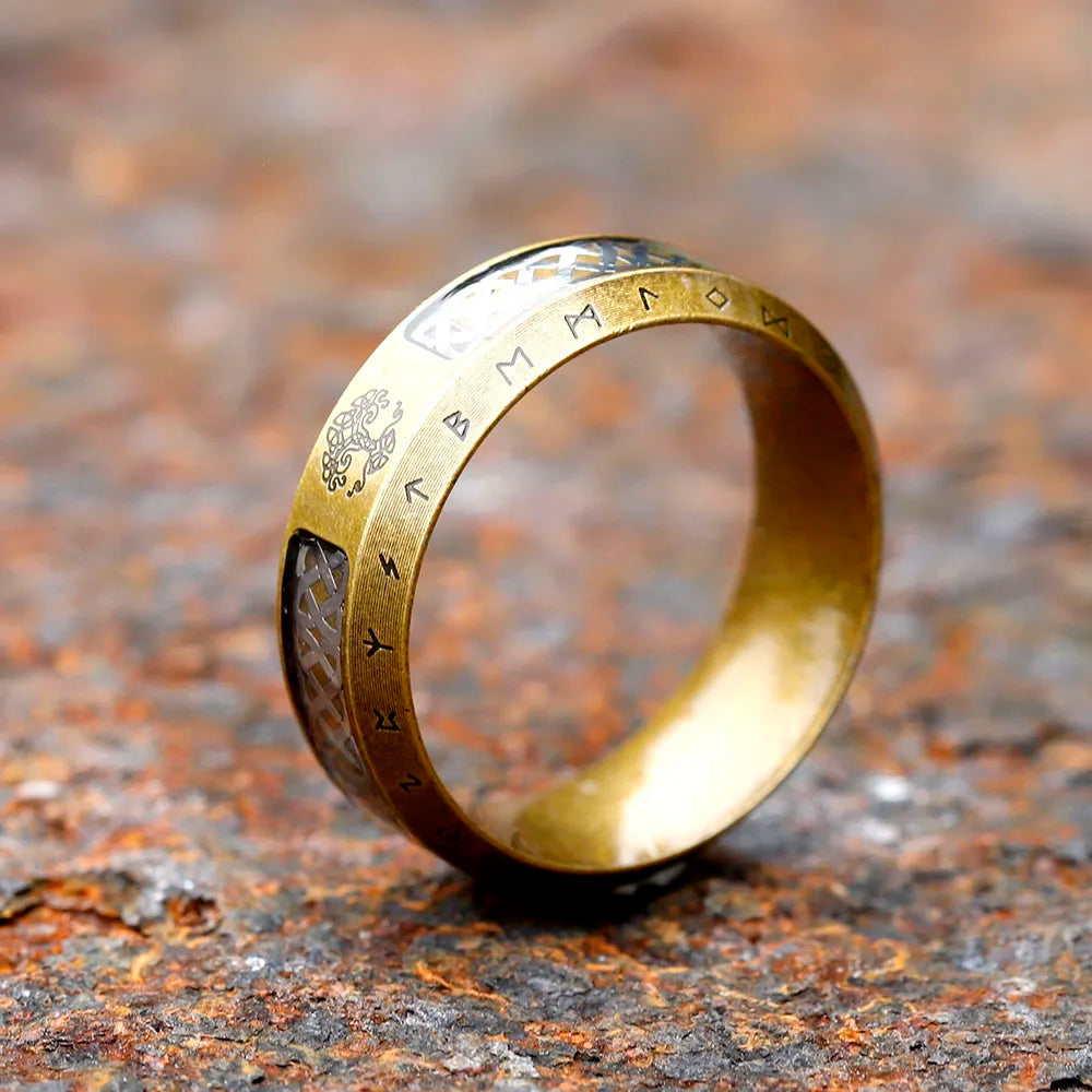 Stainless Steel Viking Rune Ring – Tree of Life & Celtic Knot Design, Vintage Nordic Jewelry for Men