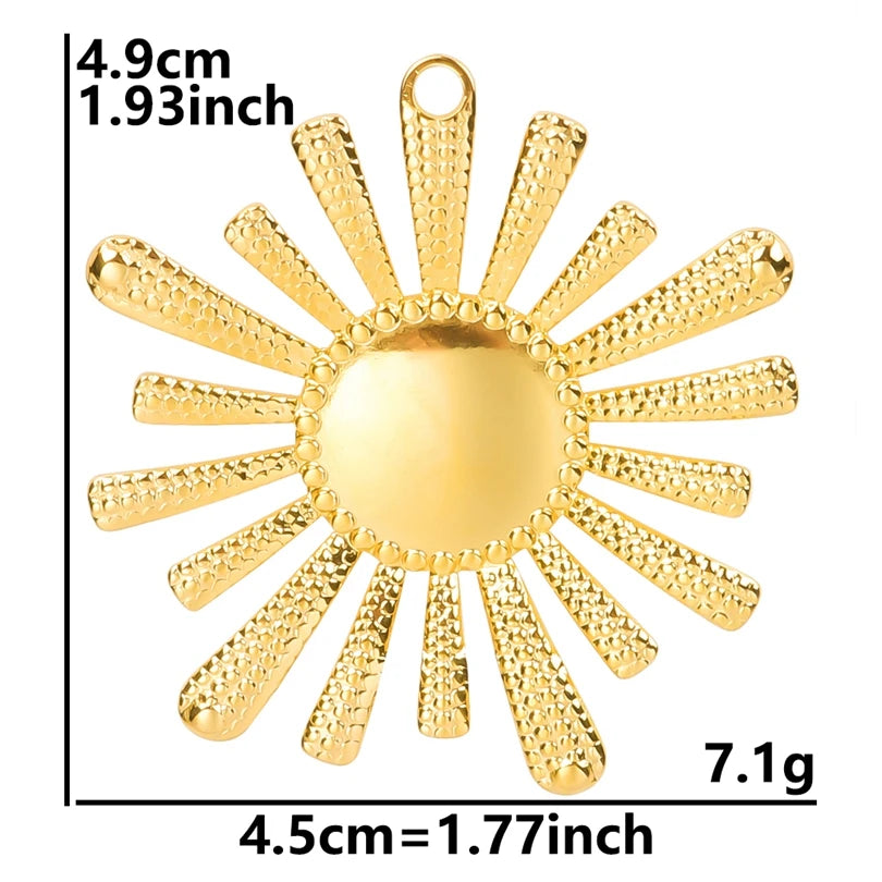 6pcs Real Gold-Plated Sun Charms - Stainless Steel Jewelry Making Pendants, Heart, Moon & Sunshine Design