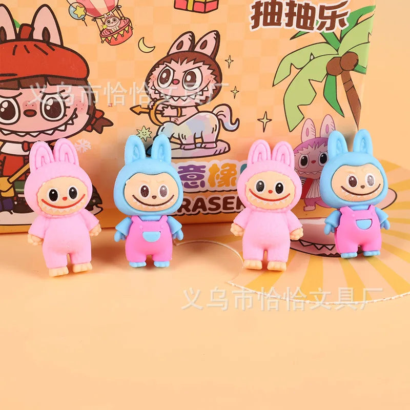 32PCS Labubu Eraser Blind Box – Anime Cartoon Figure Erasers for Kids’ School Supplies