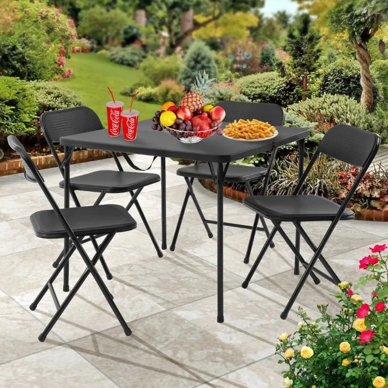 Mainstays 5-Piece Folding Table and Chair Set – Black Resin Card Table with 4 Foldable Chairs