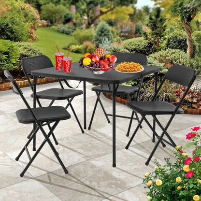 Mainstays 5-Piece Folding Table and Chair Set – Black Resin Card Table with 4 Foldable Chairs