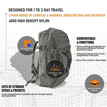 LQARMY Tactical Military Backpack – 30L/45L/80L 3-in-1 Gym, Camping, Travel Bag
