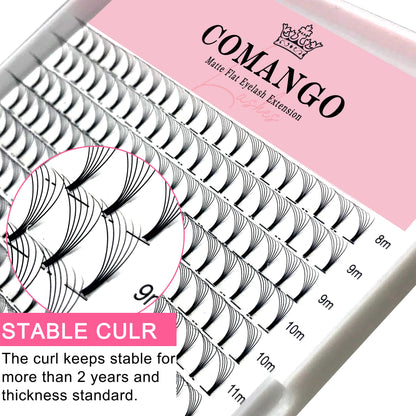 CoMango Wispy Premade Volume Lash Fans – 3-10D Individual Short Stem Faux Mink Russian Eyelash Extensions, 320 Fans
