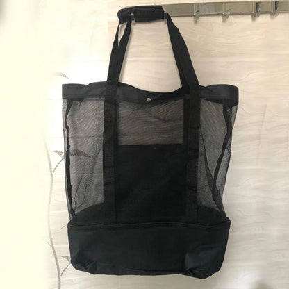 Women’s Waterproof Picnic & Beach Tote Bag – Double Layer Transparent Mesh Insulated Shopping Bag