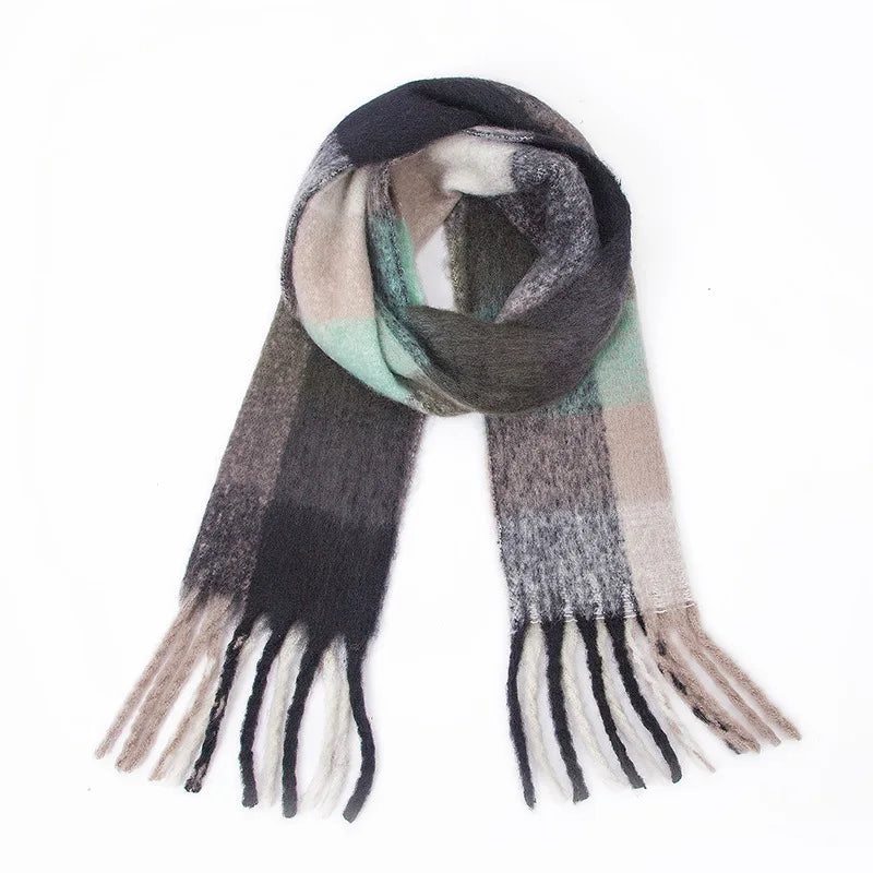 2025 Women's Winter Thick Cashmere Scarf – Warm Pashmina Shawl with Rainbow Tassels & Wraps