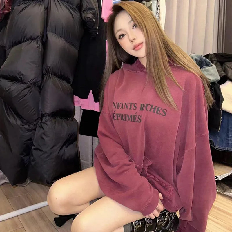 2025SS Ripped E.R.D. Hoodie – Men & Women Slogan Print Short Wide Sweatshirt