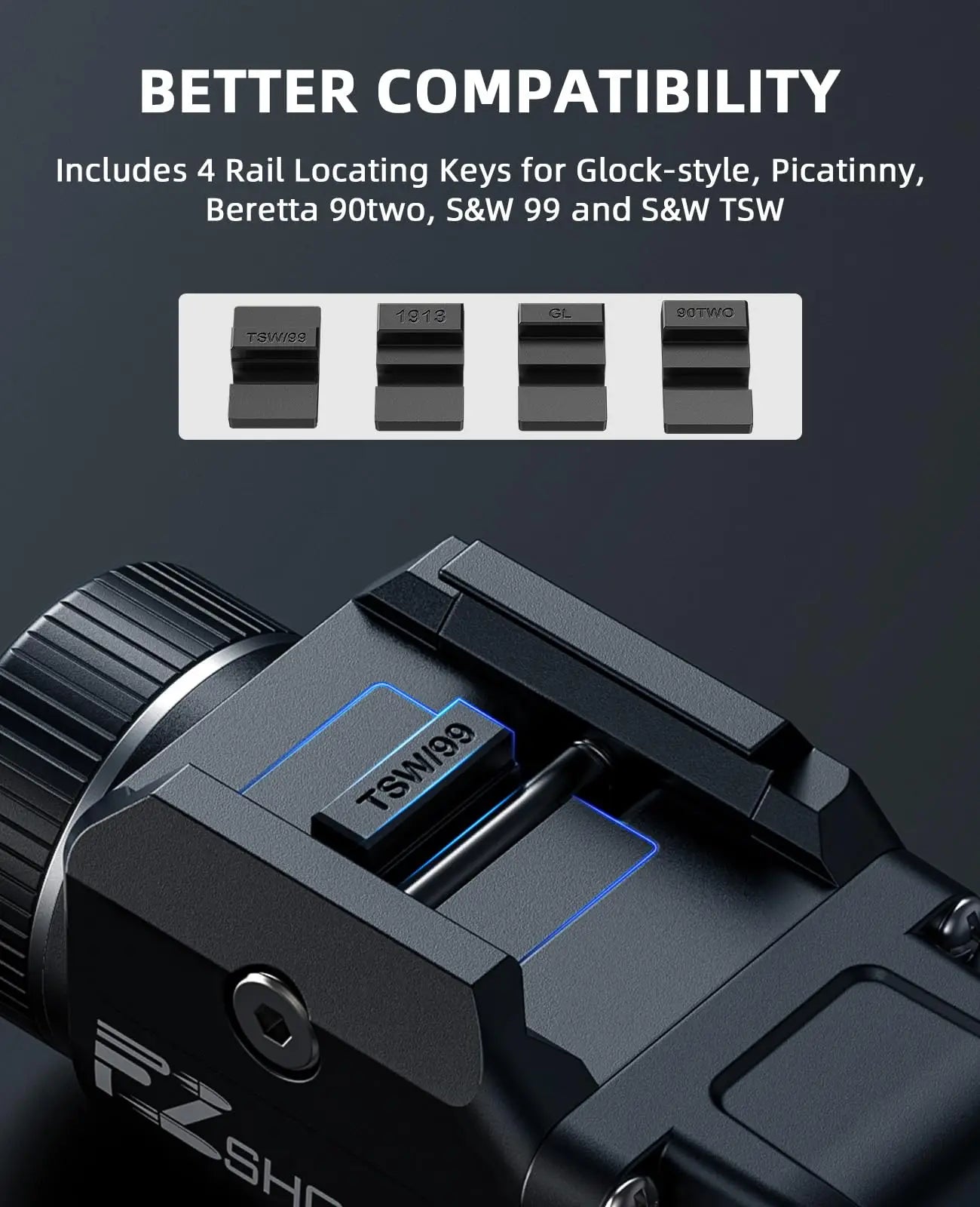 500 Lumens Pistol Light – Rechargeable Flashlight with Strobe Mode for Picatinny & GL Rails, Mini Gun Light