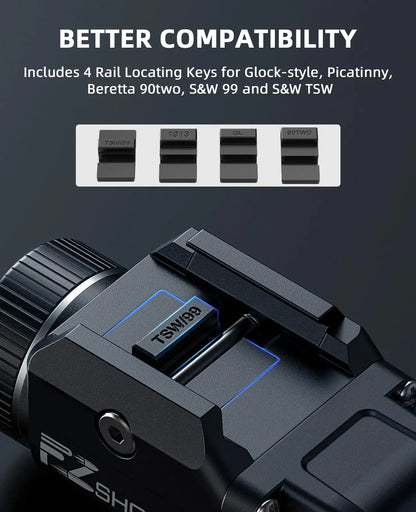 500 Lumens Pistol Light – Rechargeable Flashlight with Strobe Mode for Picatinny & GL Rails, Mini Gun Light