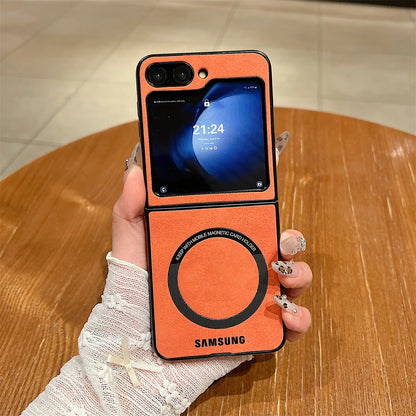 MagSafe Matte PU Leather Case for Samsung Galaxy Z Flip 6/5/4/3 & Z Fold 6/5/4/3 – Magnetic Luxury Flip Cover Skin Feel