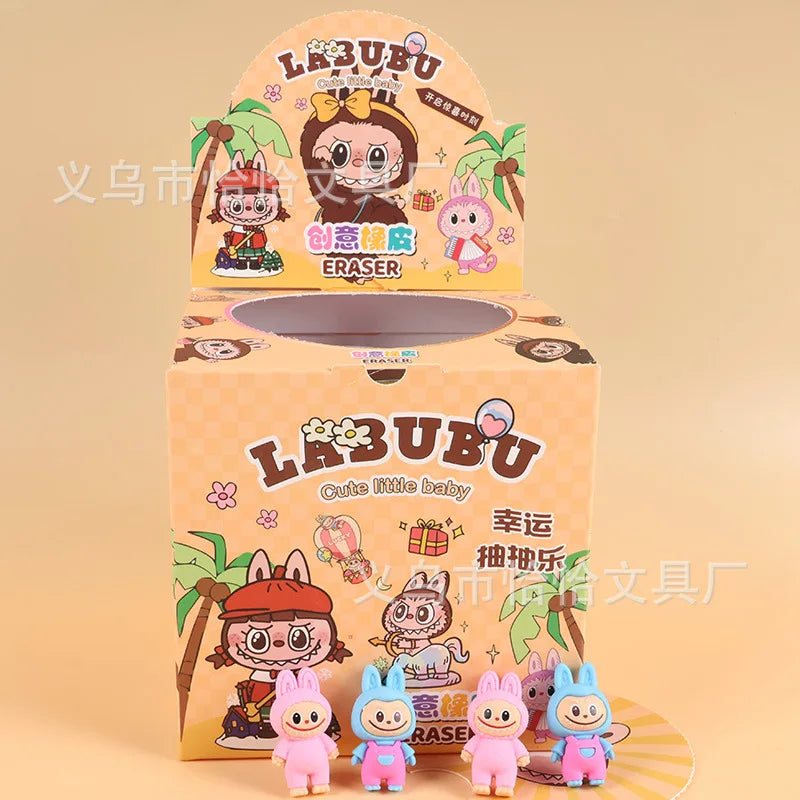 32PCS Labubu Eraser Blind Box – Anime Cartoon Figure Erasers for Kids’ School Supplies