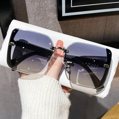 2024 New Fashion Rimless Sunglasses for Women – Luxury Brand Letter Design, UV400 Vintage Anti-Glare Shades