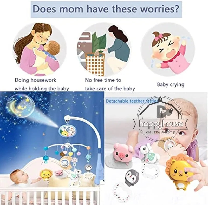 Baby Crib Mobile with Music, Lights, and Projection - Remote Control Toys for Newborns 0-6 Months