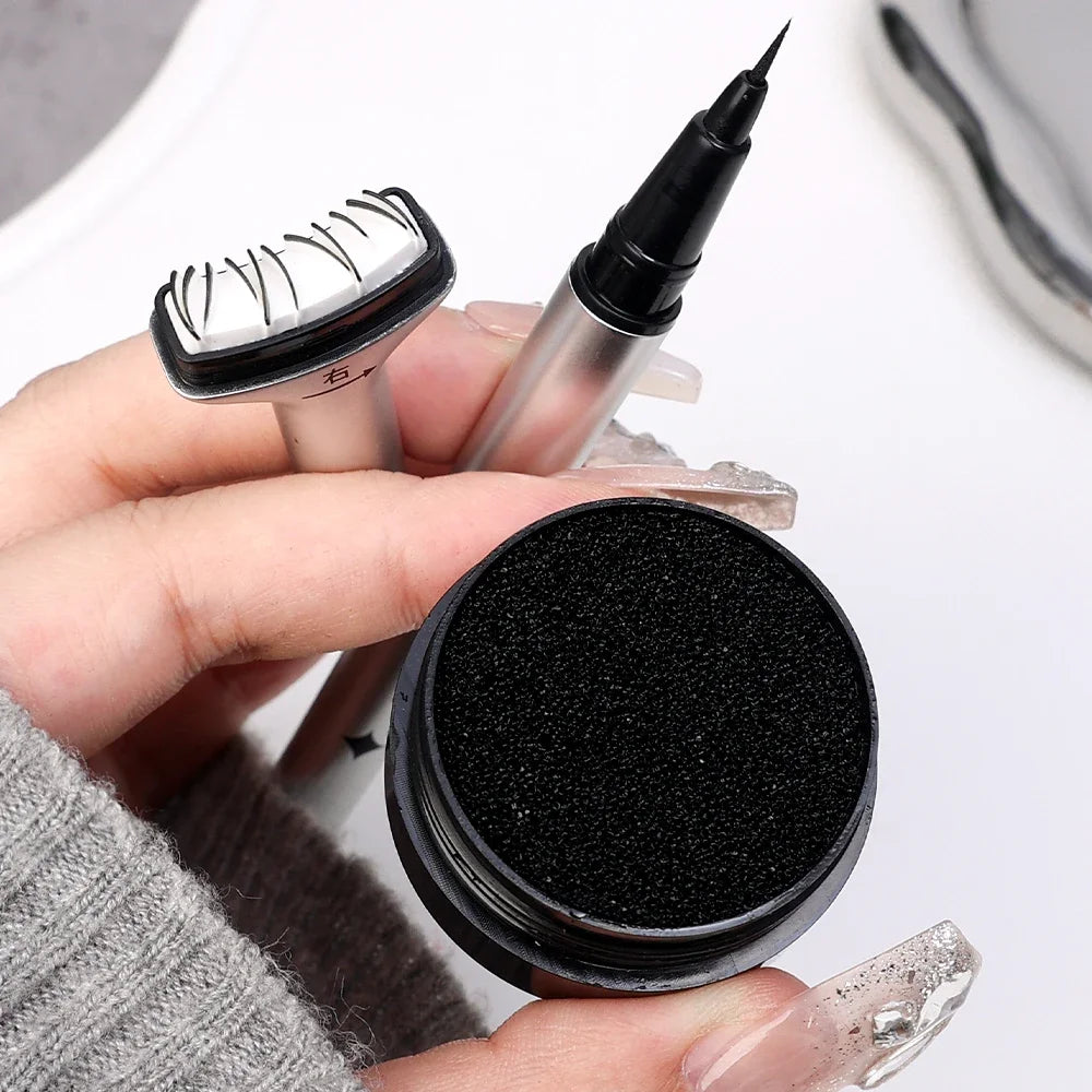 Reusable 2-in-1 Eyelash Stamps Pen - Quick Dry Black/Brown Liquid Eyeliner for Lower Lash Seal & Eyelash Simulation Makeup