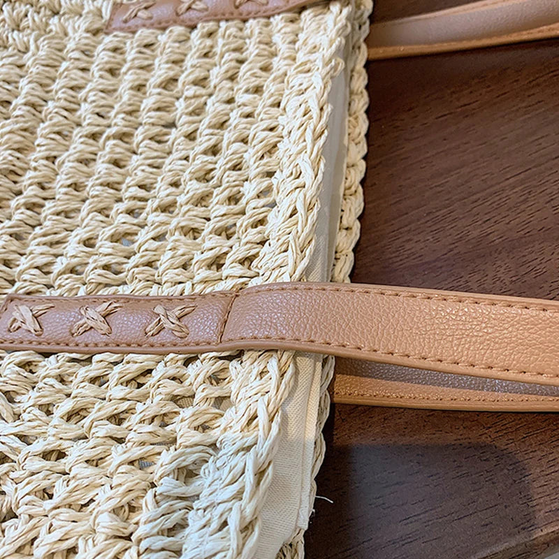 Handmade Woven Straw Beach Bag – Large Capacity Women’s Raffia Shoulder Tote for Summer Travel
