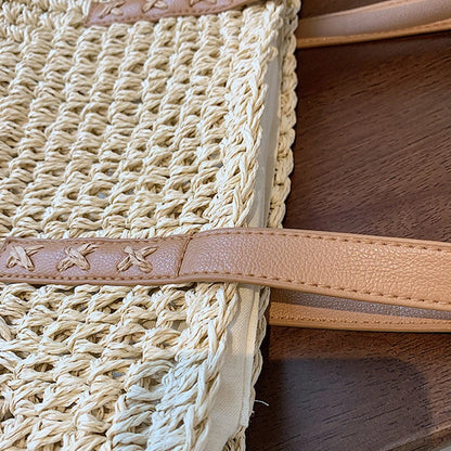 Handmade Woven Straw Beach Bag – Large Capacity Women’s Raffia Shoulder Tote for Summer Travel