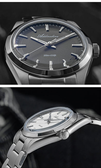 ADDIESDIVE Men's Luxury Quartz Watch – VH31, 100m Waterproof, Green AR Coating, Luminous, 316L Stainless Steel, 36mm