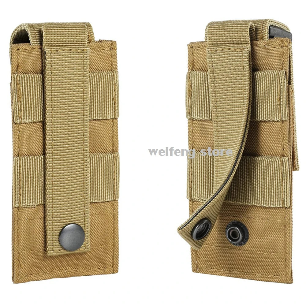 9mm Tactical Magazine Pouch - MOLLE Single & Double Mag Bag, Open-Top Pouch for Glock, M1911, 92F, Torch & Triple Bag
