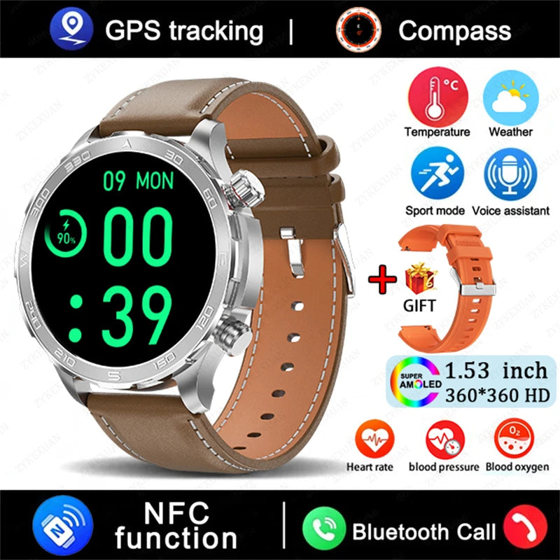 2025 New Bluetooth Call Smartwatch for Men – Huawei Compatible, AMOLED HD Large Screen, Heart Rate, NFC, IP68 Waterproof, GPS Sports Watch