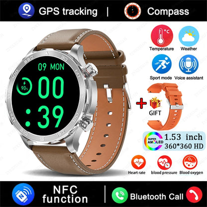 2025 New Bluetooth Call Smartwatch for Men – Huawei Compatible, AMOLED HD Large Screen, Heart Rate, NFC, IP68 Waterproof, GPS Sports Watch