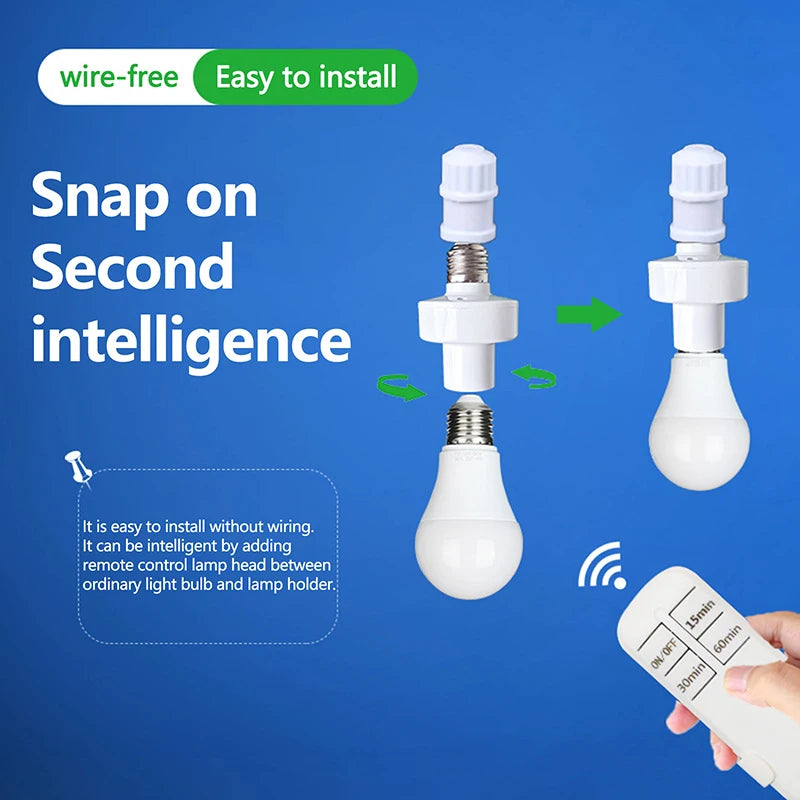 Smart Timer E27 Lamp Holder – Wireless Remote Control Light Socket, 110V-220V, 15m Range, Intelligent ON/OFF Switch