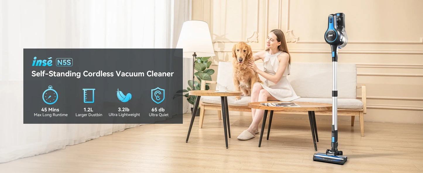 INSE Cordless Vacuum Cleaner - 6 in 1, 20Kpa Suction, Lightweight Stick Vacuum with 2200mAh Rechargeable Battery for Home Cleaning
