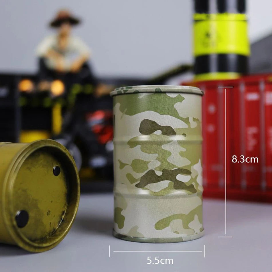 Iron Mini Oil Drum Model – Chemistry Car Desktop Decoration & Storage Box War Games Scene Toy for Boys