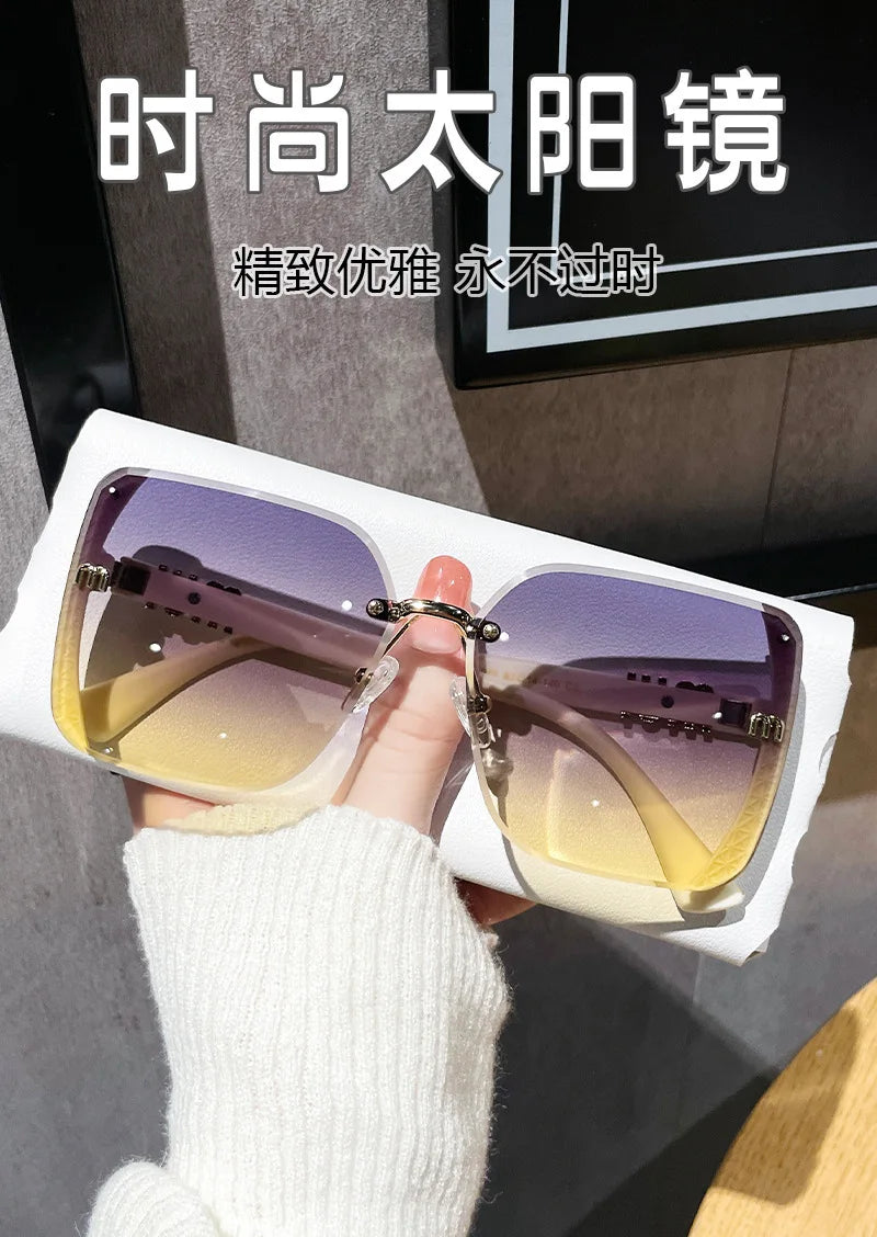 2024 New Fashion Rimless Sunglasses for Women – Luxury Brand Letter Design, UV400 Vintage Anti-Glare Shades