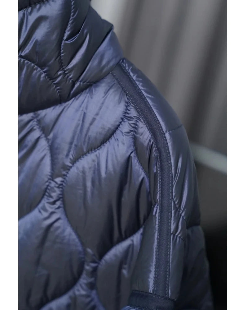 2024 ETJ Quilted Women's Coat – Beige Drawstring High Neck Jacket with Ties & Pockets