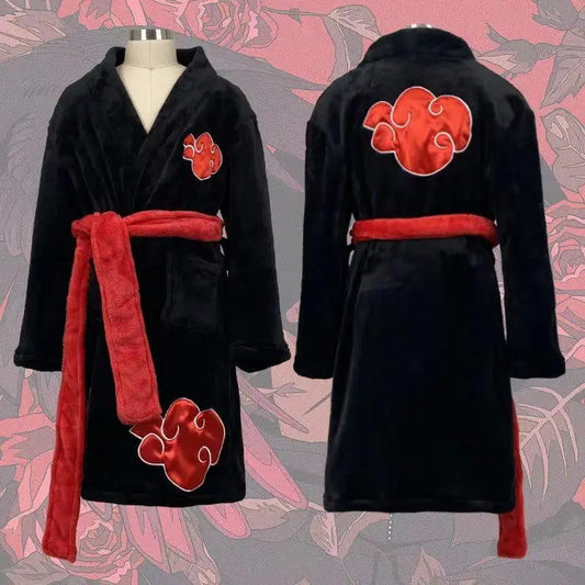 Naruto Akatsuki Uchiha Itachi Robe – Flannel Thickened Thermal Bathrobe Nightgown Pajama for Teens