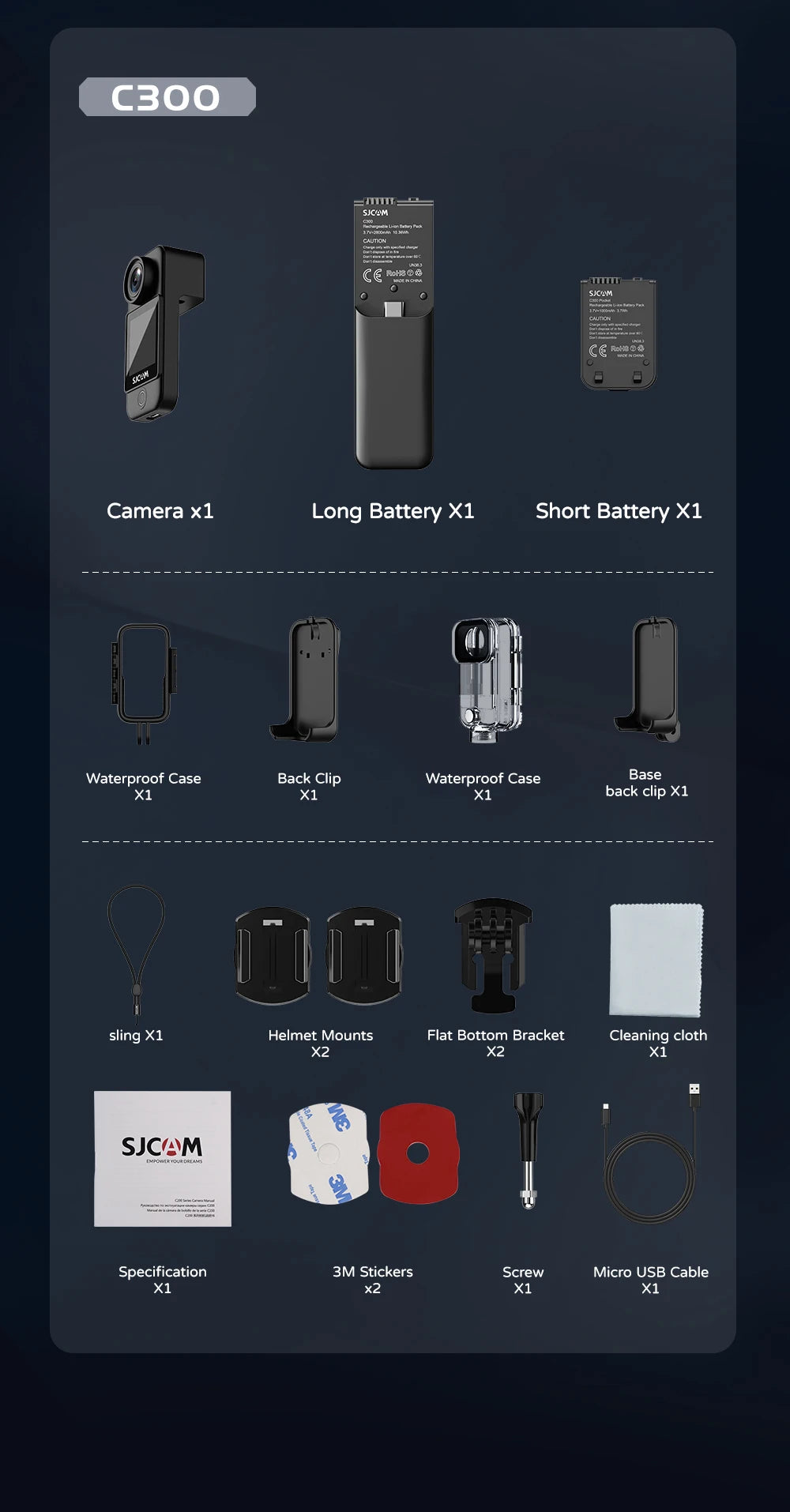 SJCAM C300 4K Action Camera – 30FPS Pocket Sports Cam with 6-Axis GYRO Stabilization, Long Battery, 5G WiFi, and Remote Control