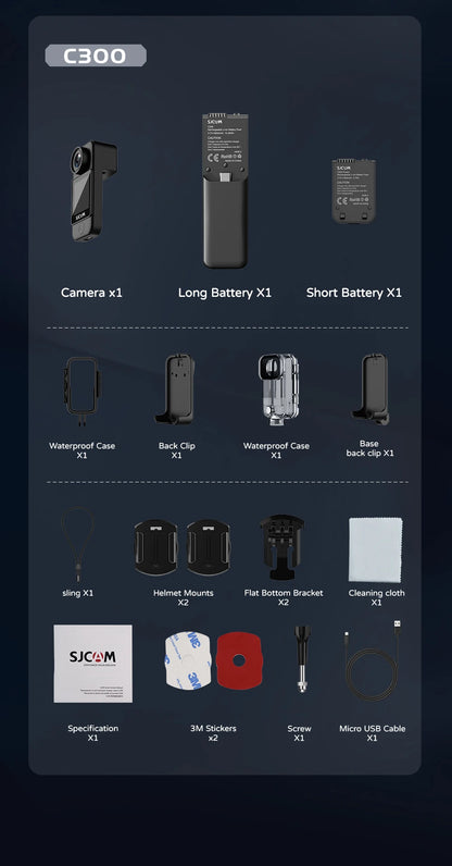 SJCAM C300 4K Action Camera – 30FPS Pocket Sports Cam with 6-Axis GYRO Stabilization, Long Battery, 5G WiFi, and Remote Control