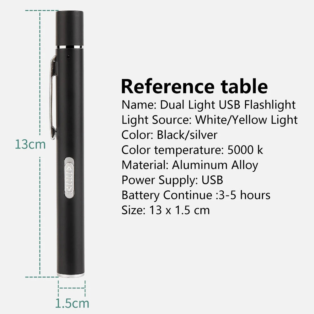 USB Rechargeable Medical Pen Light | Mini Nursing LED Flashlight with Stainless Steel Pocket Clip