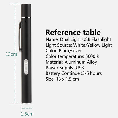USB Rechargeable Medical Pen Light | Mini Nursing LED Flashlight with Stainless Steel Pocket Clip
