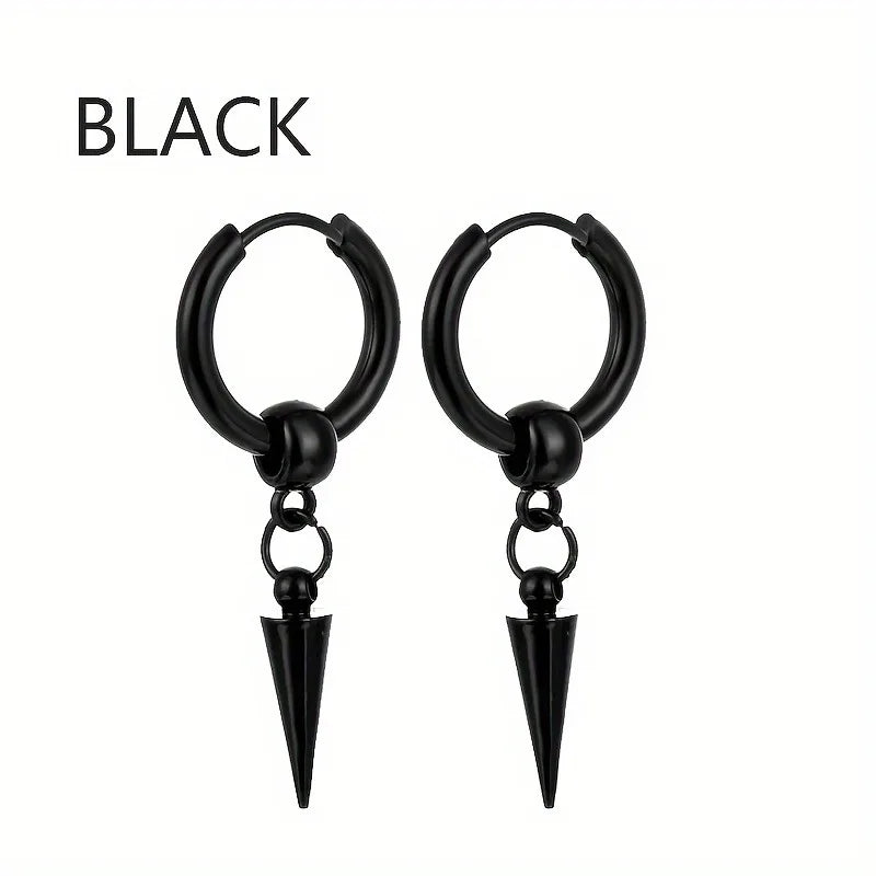 Fashion Stainless Steel Men's Cone Pendant Earrings | Retro Punk Hip-Hop Style Dangle Earrings for Men