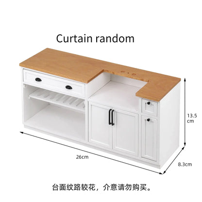 1/6 Scale BJD Dollhouse Wooden Shelf & Sink Cabinet — Miniature Kitchen Furniture Accessory for Dollhouse Bar Counter