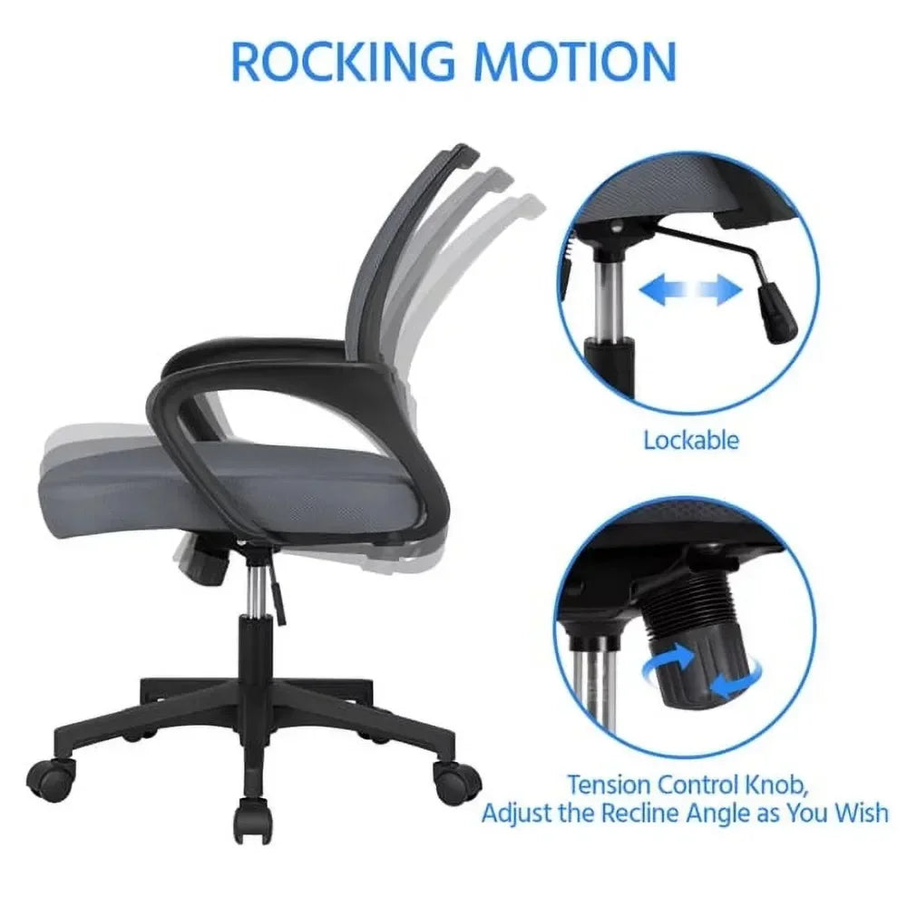 Adjustable Mid Back Mesh Office Chair with Armrests – Black Swivel Computer & Gaming Chair