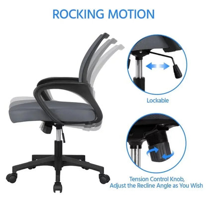 Adjustable Mid Back Mesh Office Chair with Armrests – Black Swivel Computer & Gaming Chair