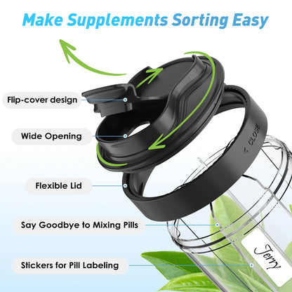 7-Grid Large Pill Organizer – Travel Supplement & Vitamin Storage Case with Straw Containers