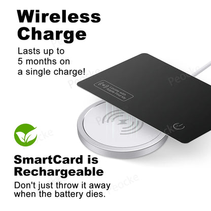 Ultra-Thin Wallet Anti-Loss GPS Tracker Card – Bluetooth Smart Tag with Wireless Charging, IP67 Waterproof for iPhone