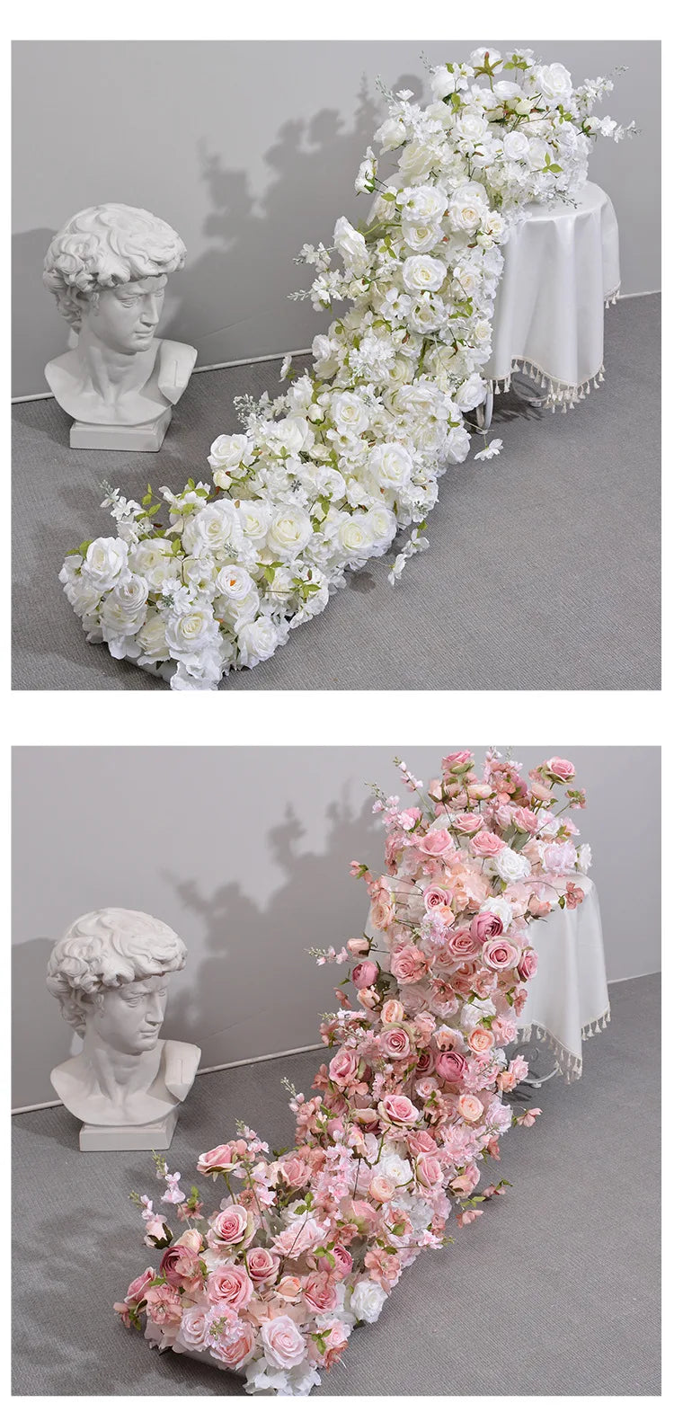 Pink Rose Artificial Flower Row – Large Floral Runner for Wedding Backdrop, Party Decor & Showcase Display Prop