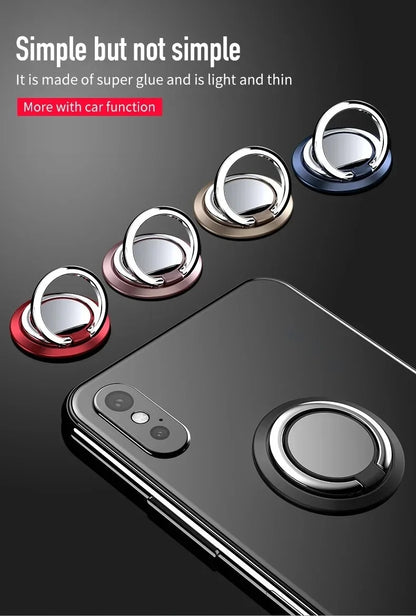 360° Rotating Finger Ring Holder Stand - Magnetic Car Mount & Universal Phone Back Sticker Pad Grip